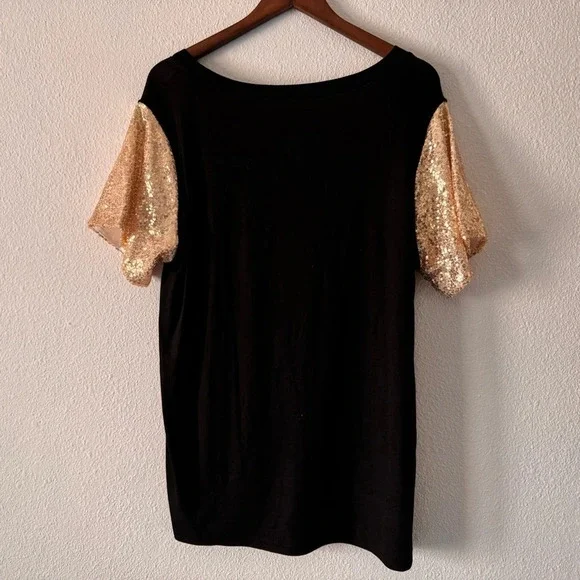 Sequin Short Sleeve Tee V Neck T Shirt Glitter Sparkles Loose Blouse Top 2XL - Picture 4 of 11